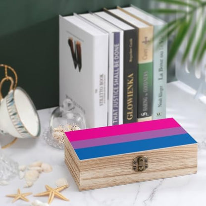 Bisexual Pride Flag Jewelry Box Wooden Rustic Multi-Purpose Organizer with Front Clasp for Jewelry, Crafts, Accessories & Small Items - color: style-3