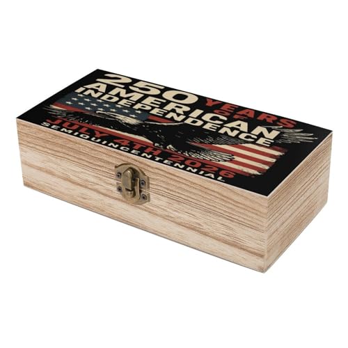 250 Years America Anniversary 1776-2026 Eagle Flag Jewelry Box Wooden Rustic Multi-Purpose Organizer with Front Clasp for Jewelry, Crafts, Accessories & Small Items - color: style-2