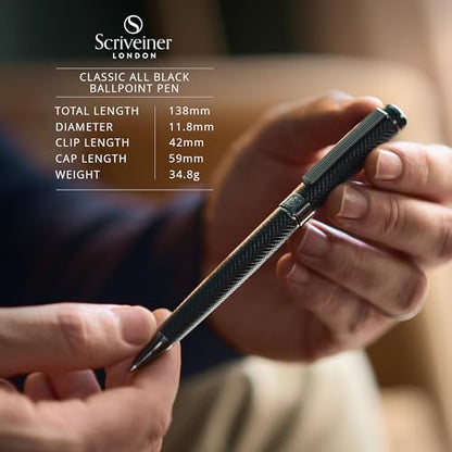Scriveiner All Black Ballpoint Pen -Stunning Luxury All Metal Matt Black Pen, Schmidt Black Refill, Best Gift Set for Men & Women, Professional Executive Office, Nice Fancy Designer Pens - color: 01. All Black