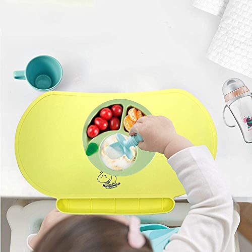 Silicone Children's Place Mat - Baby Mumbo | Food-Grade Quality with Unique Raised Edges for Spill Prevention | Lightweight, Portable, and Spill-Proof Tray (Yummy Yellow) - color: Yummy Yellow