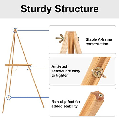 Falling in Art 65" A-Frame Tripod Easel Stand, Wooden Display Easel with Adjustable Canvas Holder, Floor Easel for Wedding Signs, Posters, Paintings, Artwork(Natural) 2 Pack - color: Natural-2 Pack