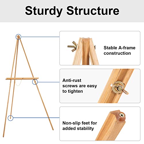 Falling in Art 65" A-Frame Tripod Easel Stand, Wooden Display Easel with Adjustable Canvas Holder, Floor Easel for Wedding Signs, Posters, Paintings, Artwork(Natural) - color: Natural-1 Pack