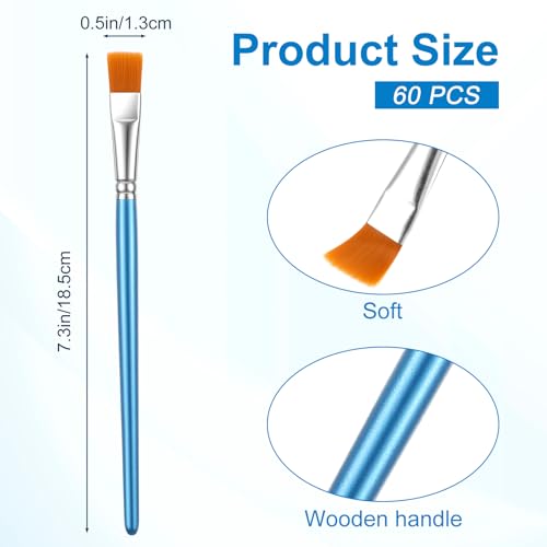 60 PCS Small Paint Brushes Bulk 1/2 Inch Flat Paint Brushes for Acrylic Painting, Synthetic Nylon Artist Brush with Wooden Handle for Watercolor Oil Painting Canvas Face Body Art Crafts