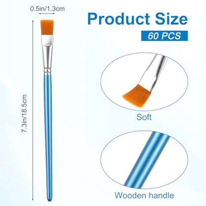 60 PCS Small Paint Brushes Bulk 1/2 Inch Flat Paint Brushes for Acrylic Painting, Synthetic Nylon Artist Brush with Wooden Handle for Watercolor Oil Painting Canvas Face Body Art Crafts