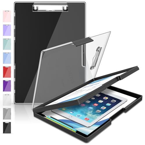 Sooez Clipboard with Storage,Plastic Clip Boards 8.5x11 with Storage, Black | Dual Storage, Dry Erase Top, Clearview, High Capacity, Heavy Duty, Low-Profile Metal Clip, Compact Size, Multi-Purpose - color: Black
