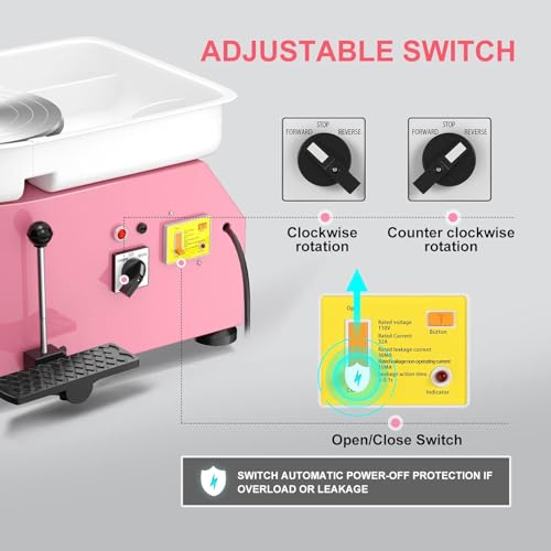 Pottery Wheel Pottery Forming Machine 25CM 350W Electric Pottery Wheel with Foot Pedal DIY Clay Tool Ceramic Machine Work Clay Art Craft (Pink) - color: pink