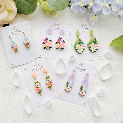Spring Floral Polymer Clay Cutters Set – Teardrop & Geometric Clay Cutters, Polymer Clay Molds for Clay Earring Cutters, Clay Tools - color: 2G color