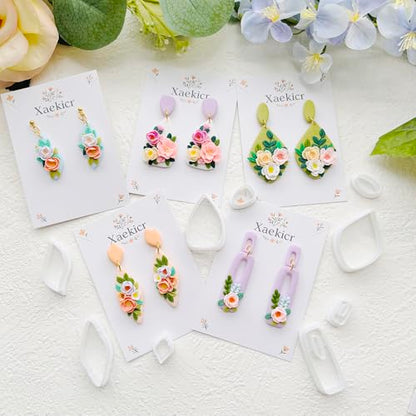Spring Floral Polymer Clay Cutters Set – Teardrop & Geometric Clay Cutters, Polymer Clay Molds for Clay Earring Cutters, Clay Tools - color: 2G color