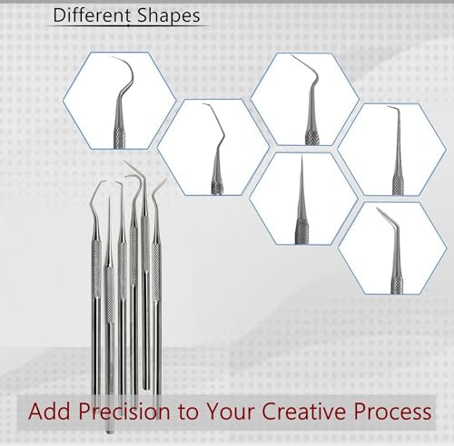 6 pcs Fine Point Crafting Picks Stainless Steel Tool for Beading, Model Making & Paper Crafts - Clay Sculpting, Sewing Details Set