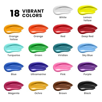 Artme 18 Colors Acrylic Paint Set, 8.45oz/250 ml Large Bulk Acrylic Paint, Rich Pigment Art Painting Supplies for Artists and Beginners Painting on Canvas Wood Rocks Crafts Ceramic