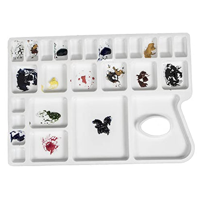 ZAHEPA Paint Tray, Large Paint Palette Tray with Thumb Hole, Plastic Paint Tray Palette with 16 Color Compartments, 8 Mixing & 2 Water Storage Areas, Watercolor Mixing Tray, Art Palette for Artists - style: Rectangle - 16 Compartments