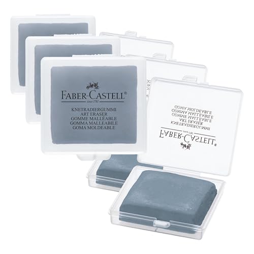 Faber-Castell Kneadable Eraser for Artists in Storage Case - Absorbent Kneaded Erasers, Art Eraser, Grey (Pack of 3) - color: 회색., size: One Size (Pack of 3)