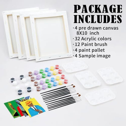 VOCHIC 4 Pack Sip and Paint Kit, Pre Drawn Canvas for Painting for Adults Canvas with Pictures to Paint Art Party Supplies Set Date Night Games Gift Favor (Gentlemen Afro King 8 x 10 in) - size: 8x10, style: style 7