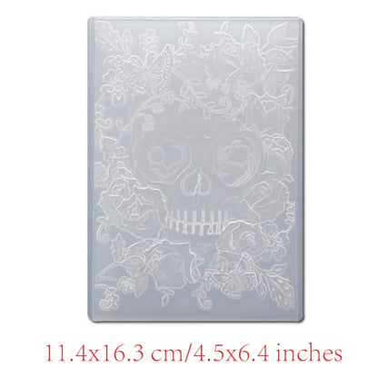 DIYology 3D Skull Embossing Folders for Card Making,Flowers and Skull Texture Embossing Folder Template for DIY Paper Crafts Scrapbooking Polymer Clay Decoration