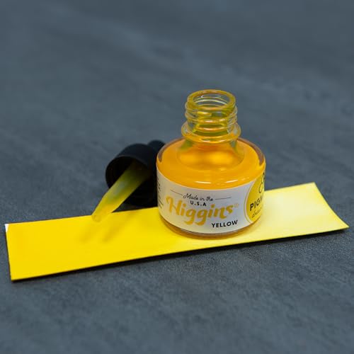 Higgins Yellow Pigmented Drawing Ink - for Artists and Students - 1 oz. Glass Bottle (HIG44635) - color: Yellow