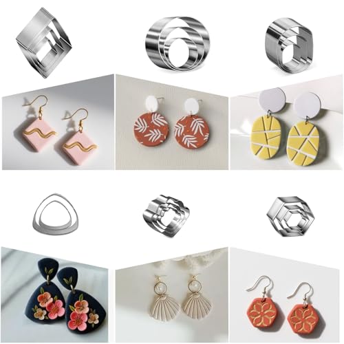 Fesorsi 772 Pcs Clay Earring Making Kit, 39 Polymer Clay Molds Stainless Steel, Polymer Clay Tools with 8 Circle Cutters, 1 Clay Letter Stamps and 710 Pcs Earring Accessories for DIY Jewelry - color: Steel 39 Shapes