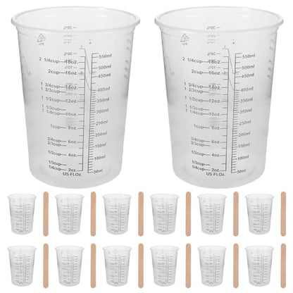 50set Measuring Mixing Cup, 600ml Disposable Graduated Cup, Clear Resin Epoxy Paint Mixing Beaker with Wood Stirring Sticks for Resin, Laboratory
