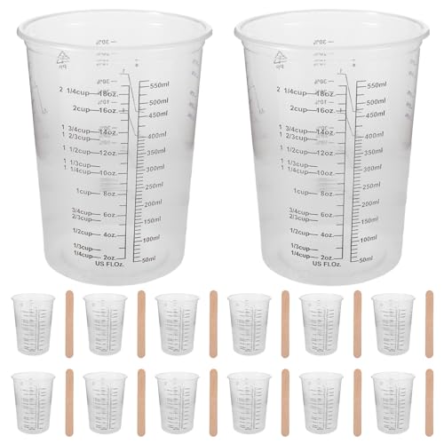 50set Measuring Mixing Cup, 600ml Disposable Graduated Cup, Clear Resin Epoxy Paint Mixing Beaker with Wood Stirring Sticks for Resin, Laboratory
