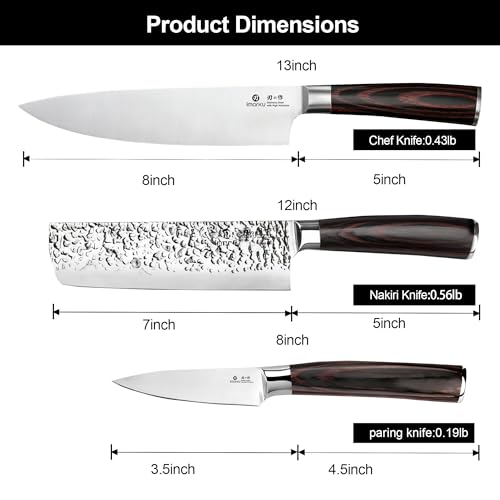imarku 3 Pieces Knife set, Japanese HC Stainless Steel Kitchen Knife Set, Professional Chef Knife Set With Ergonomic Pakkawood Handle, Ultra Sharp Knives Set for Kitchen & Home Cooking, Gifts Box - color: Red-brown