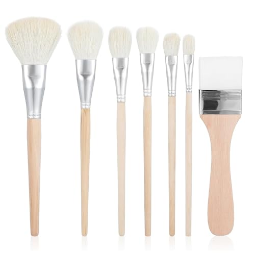 Jeffdad 7 PCS Mop Brush for Acrylic Painting, Versatile Blending Mop Brushes Paint Brushes Set with Wooden Handle for Acrylic Painting Watercolor Oil Painting Face Body Art