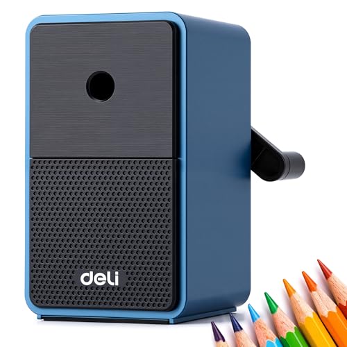 deli Manual Hand Crank Pencil Sharpener with Adjustable Point for Colored Pencils, Kids, Students, Classroom, Home and Office, Deep Blue - color: Deep Blue