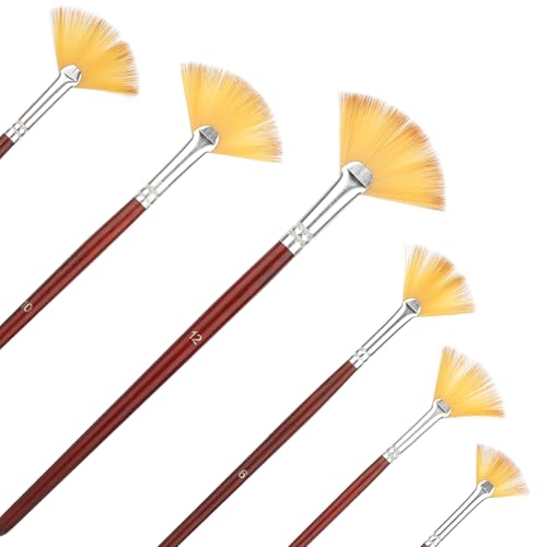 6 Pieces Artist Fan Paint Brush Set,Professional Acrylic Paint Brushes with Nylon Hair DIY Craft Long Wood Handle for Acrylic Watercolor Oil Gouche Painting Rock Painting