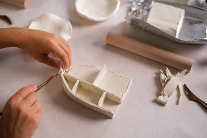 Jovi - Air Dry Clay Set, 5 White and 2 Terracotta 1.1 lb Bars + 20 Tools | Total 7.7 lb Clay + Plastic Container, Easy to Store and Carry, Pottery Supplies