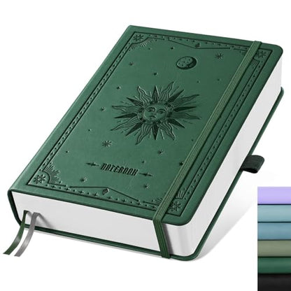 EMSHOI Dotted Journal Notebook, 320 Pages, A5 Small 5.75"x8.38", PU Leather Hardcover, 100 GSM Thick Paper, 5mm Dot Grid Notebook for Journaling, Planning, Drawing, Writing, Dark Green - color: DarkGreen, size: A5 Dotted