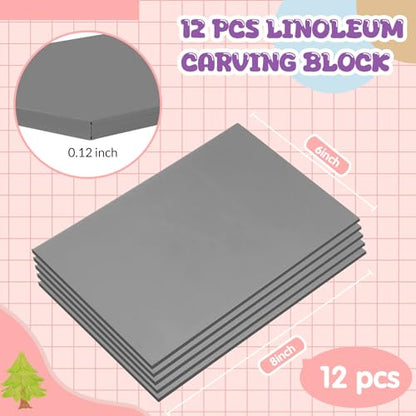 MotiMind 12 Pcs 6 x 8 Inch Linoleum Block Rubber Stamp Carving Blocks Soft Linocut Blocks Soft Linocut Plates for Printmaking DIY Art Craft Projects and Scrap Booking, Gray