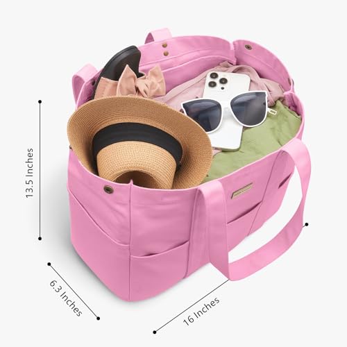 TOPDesign Large Canvas Tote Bag for Women, Shoulder Bag with Laptop Sleeve & Pockets, Everything Tote for Travel, Work (Light Pink) - color: Light Pink