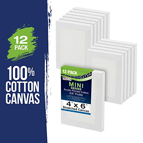 U.S. Art Supply 4x6 Mini Canvases for Painting, 12 Pack Bulk | Small Stretched Artist Canvas Professional Primed - Ideal for Arts & Crafts
