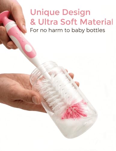 5 in 1 Bottle Cleaner Brush Set with Nylon and Silicone Bottle Brush, Straw Brush, Bottle Brush with Nipple Cleaner and Suction Cup, Cup Lid Cleaner Brushes Kit, BPA-Free (Pink) - color: Pink-nylon & Silicone Brush