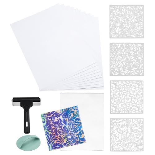 PH PandaHall Gel Printing Plate Kit 7.8x10 inch Gel Plate with Press Rubber Brayer Stencils Printing Paper for Artists Monoprinting Crafts Paints Card Making Scrapbooking Journaling