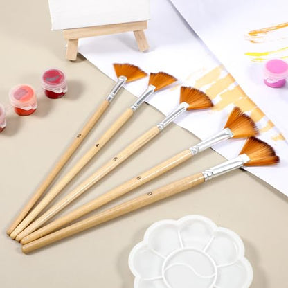 Fan Brush for Painting, 5 Pcs Fan Brush Set Long Wood Handle Paint Brushes Soft Anti-Shedding Professional Artist Painting Brushes for Acrylic Oil Watercolor Gouche Kits(2#, 4#, 6#, 8#, 10#)
