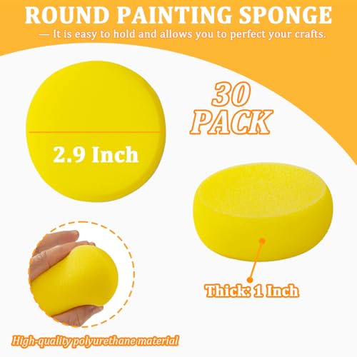 30 Pack Round Painting Sponge 2.9 inch Artist Sponges Yellow Ceramic Sponges Watercolor Synthetic Sponge Clay Sponge Face Painting Sponges - size: 30pcs-2.9inch