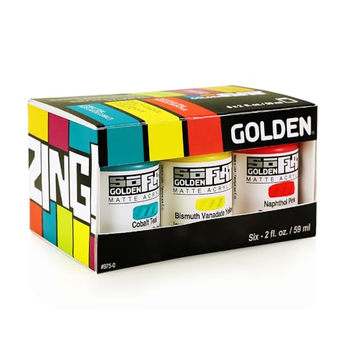 GOLDEN SoFlat Matte Acrylics, Zing 6 Color Set, Professional Acrylic Paint