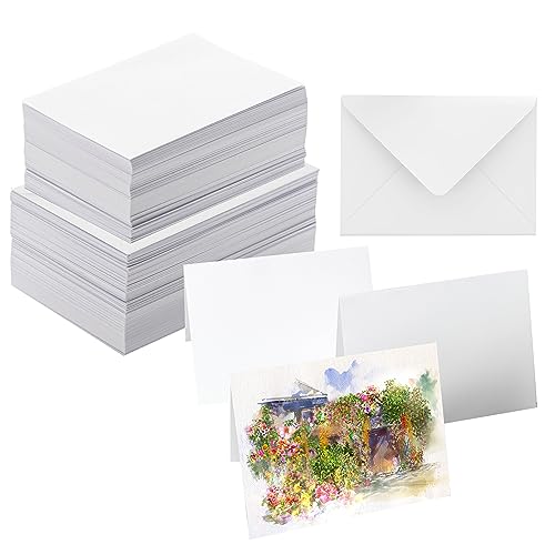 ANSSDO 50 Packs Blank Watercolor Cards with Envelopes Set 5x7 Inch | 300GSM/140lb Heavyweight 100% Cotton Watercolor Folded Greeting Cards and Envelopes to Paint for Cards Making - size: 5" x 7"