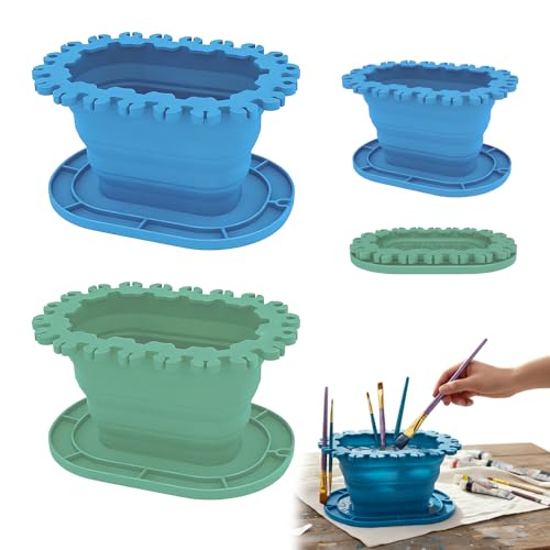 2 Pack Paint Brush Cleaner Cup & Foldable Holder – Portable Bucket Wash Basin for Acrylic,Watercolor & Oil Painting Supplies，Paint Brush Washer,Storage & Drying Rack，Mixing Palette，for Fine Art,Studio