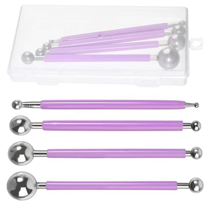 SPEEDWOX 4pcs Caulking Tool Set Metal Ball Modeling Tools Double Ended 8 Ball for Tile Grout Tile Finishing DIY Crafts Ceramics Clay Sculpting and Cake Decorating with Storage Case Floor Joint Repair