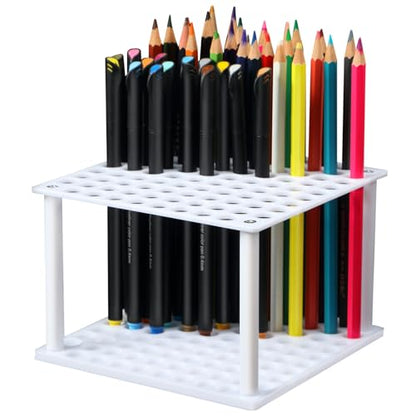 Outus 96 Holes Pencil Brush Holder Acrylic Paintbrush Holders Desk Organizer Stand Holder for Pencil Pen Paint Brushes Modeling Tool Office Art Supplies(White) - color: White