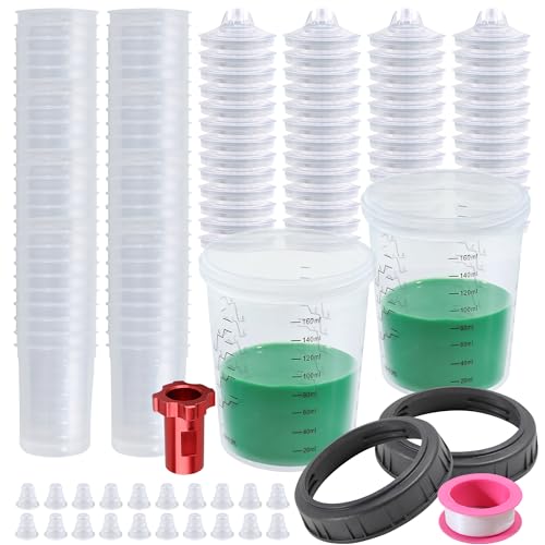 Disposable Paint Gun Cups for Spray Gun, 6oz(160ML) 50 Liners Kit | 50 Pack Disposable Liners and Lids For HVLP & LVLP Automotive Spray Gun, Car Painting, and Furniture - size: 6 ounce