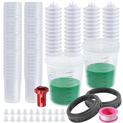 Disposable Paint Gun Cups for Spray Gun, 6oz(160ML) 50 Liners Kit | 50 Pack Disposable Liners and Lids For HVLP & LVLP Automotive Spray Gun, Car Painting, and Furniture - size: 6 ounce
