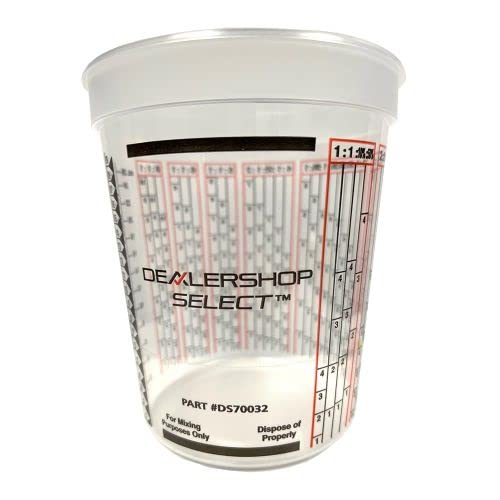 Disposable Solvent Resistant Cups with Graduations for Paint Mixing, Epoxy Resin Pour, Acrylic Paint and Stain 1 Quart 32 oz. Cups, 100 pack, for Body Shops, DIY, Garages, Dealerships, Made in USA