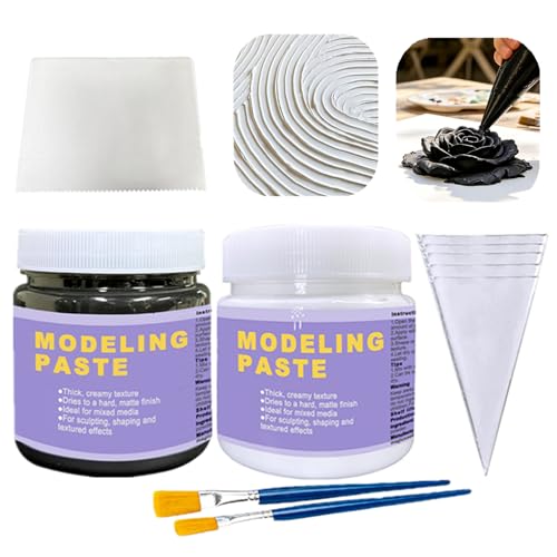 Thick Modeling Paste White & Black 600ml /22 oz, with 5pcs Piping Bags & Squeegee Teeth, High Density Acrylic Medium Molding Texture Paste for Acrylic Painting, Canvas Paint, DIY 3D Art Projects - color: Black & White Modeling Paste + 5pcs Bags+ 3pcs Tool