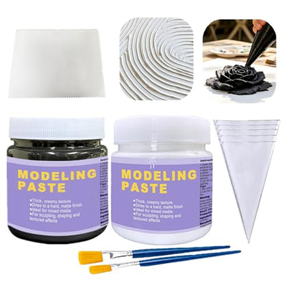 Thick Modeling Paste White & Black 600ml /22 oz, with 5pcs Piping Bags & Squeegee Teeth, High Density Acrylic Medium Molding Texture Paste for Acrylic Painting, Canvas Paint, DIY 3D Art Projects - color: Black & White Modeling Paste + 5pcs Bags+ 3pcs Tool
