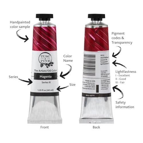 Tusc & Pine Artist Oil Paint - Set of 4 40ml tubes, Brilliant Hues - Non-Yellowing, Rich & Creamy Consistency, Max Pigment Load, Small Batch Milled Oil Paints Made in the USA for Professional Artists - color: Brilliant Set, size: 1.35 Fl Oz (Pack of 4)