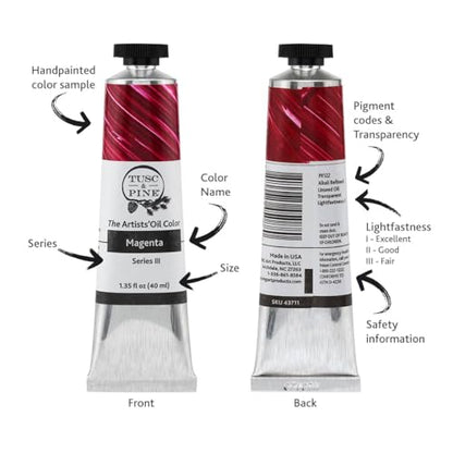 Tusc & Pine Artist Oil Paint - Set of 4 40ml tubes, Brilliant Hues - Non-Yellowing, Rich & Creamy Consistency, Max Pigment Load, Small Batch Milled Oil Paints Made in the USA for Professional Artists - color: Brilliant Set, size: 1.35 Fl Oz (Pack of 4)
