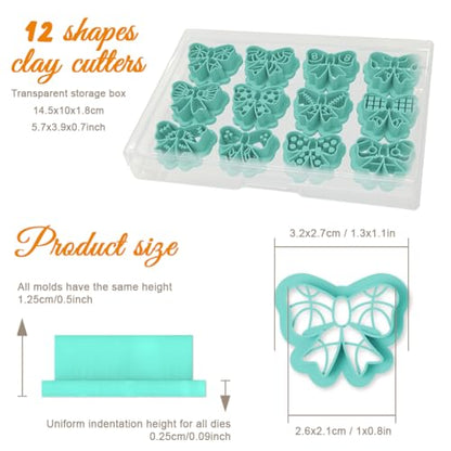 ORIGACH 12 Pcs Bow Shape Polymer Clay Cutters, Bow with Sports Ball Pattern Design Clay Cutters for Polymer Clay Jewelry Earrings with a Clear Storage Box - style: Bow with Sports Ball