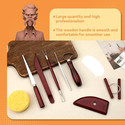 Pottery Tools Kit, Clay Tools Set, Ceramic Tool Kit, Pottery Tools and Supplies with Clay Cutting, Modeling, Trimming Tools for Smoothing, Cleaning, Carving - color: Red
