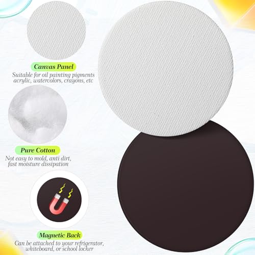Nezyo 75 Pieces Magnetic Painting Canvas Panel Mini Canvas Boards Mini Canvases Tile Art for Painting Magnetic Fridge Locker Art Paints Crafts DIY Kit(Round,4 Inch) - size: 4 in, style: Round